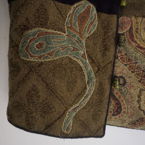 Vintage '90S Allure Petite Black Green Patchwork Paisley Tapestry Jacket PXS - Picture 7 of 16